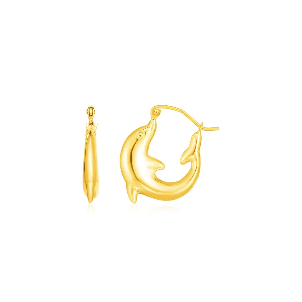 14K Yellow Gold Dolphin Hoop Earrings - Grocery