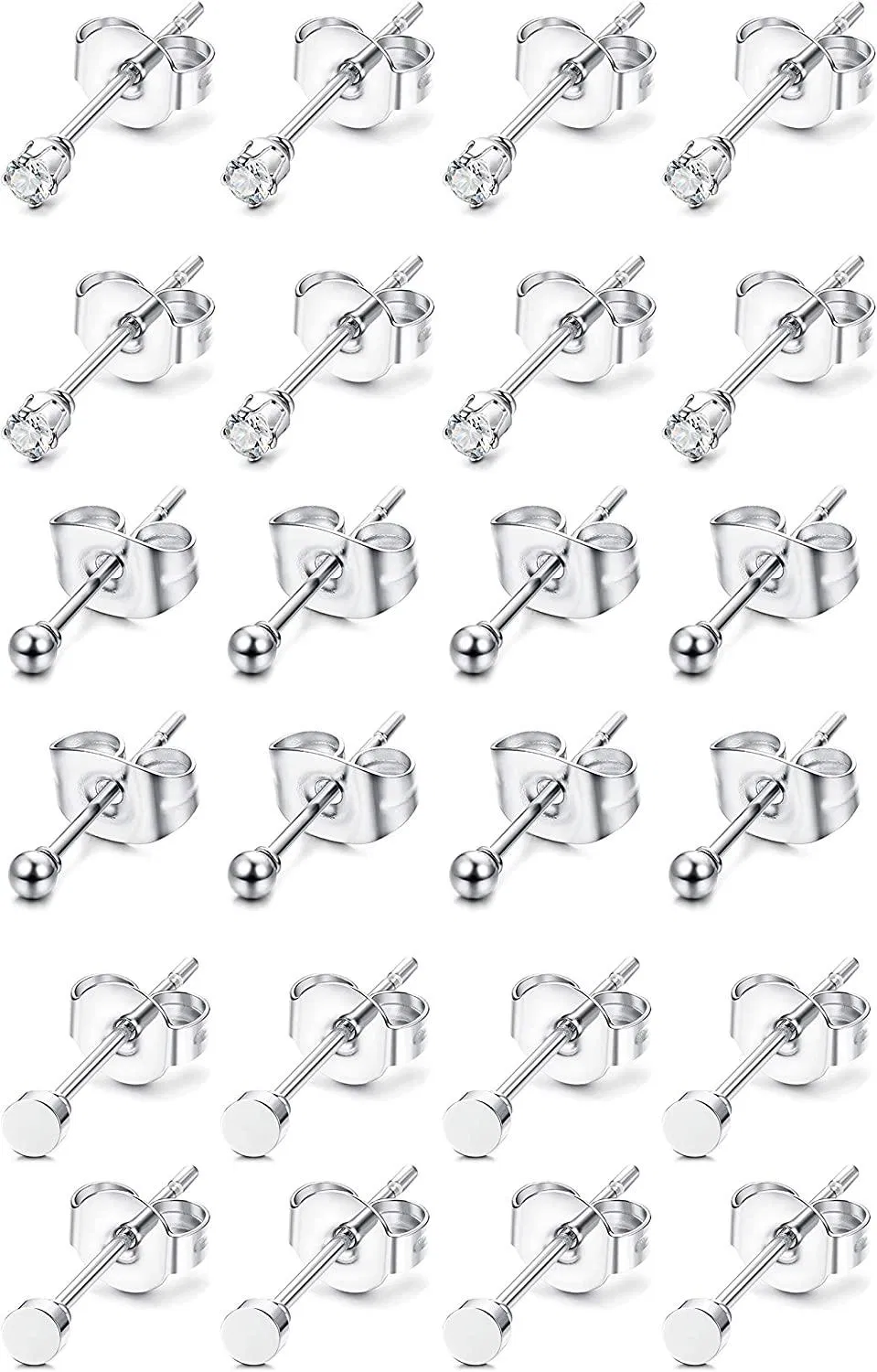 12Pairs Stainless Tiny CZ Stud Earrings for Men Women Small Disc Ball Earrings Set Cubic Zirconia Studs for Lip Tragus Cartilage Ear Piercing - Grocery