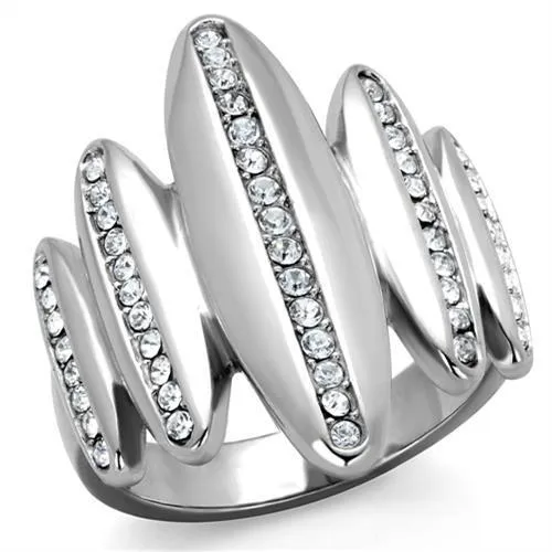 TK2156 - High polished (no plating) Stainless Steel Ring with Top Grade Crystal in Clear - Grocery