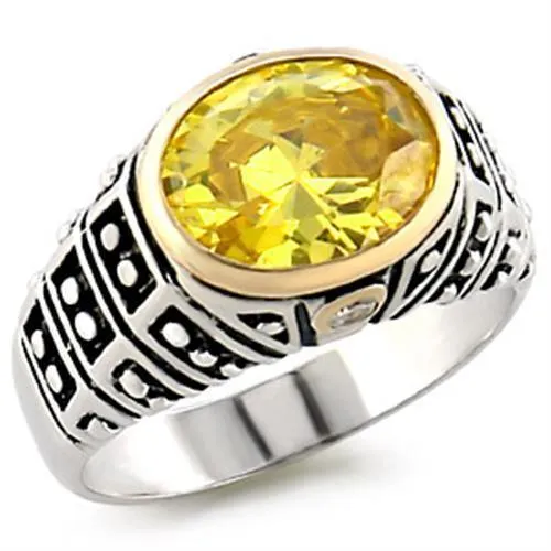 31419 - Reverse Two-Tone 925 Sterling Silver Ring with AAA Grade CZ in Topaz - Grocery