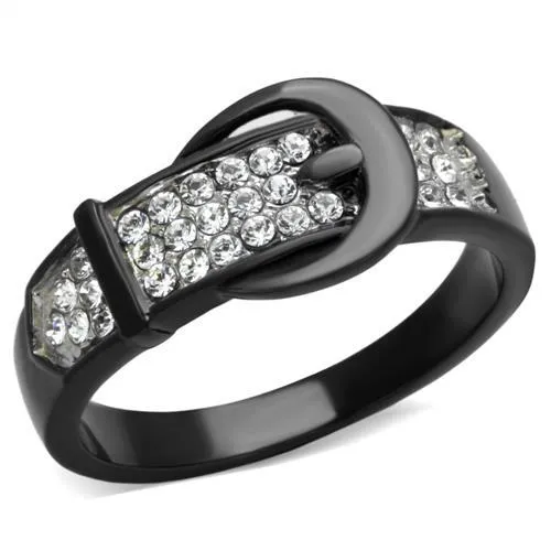 TK1868 - Two-Tone IP Black (Ion Plating) Stainless Steel Ring with Top Grade Crystal in Clear - Grocery