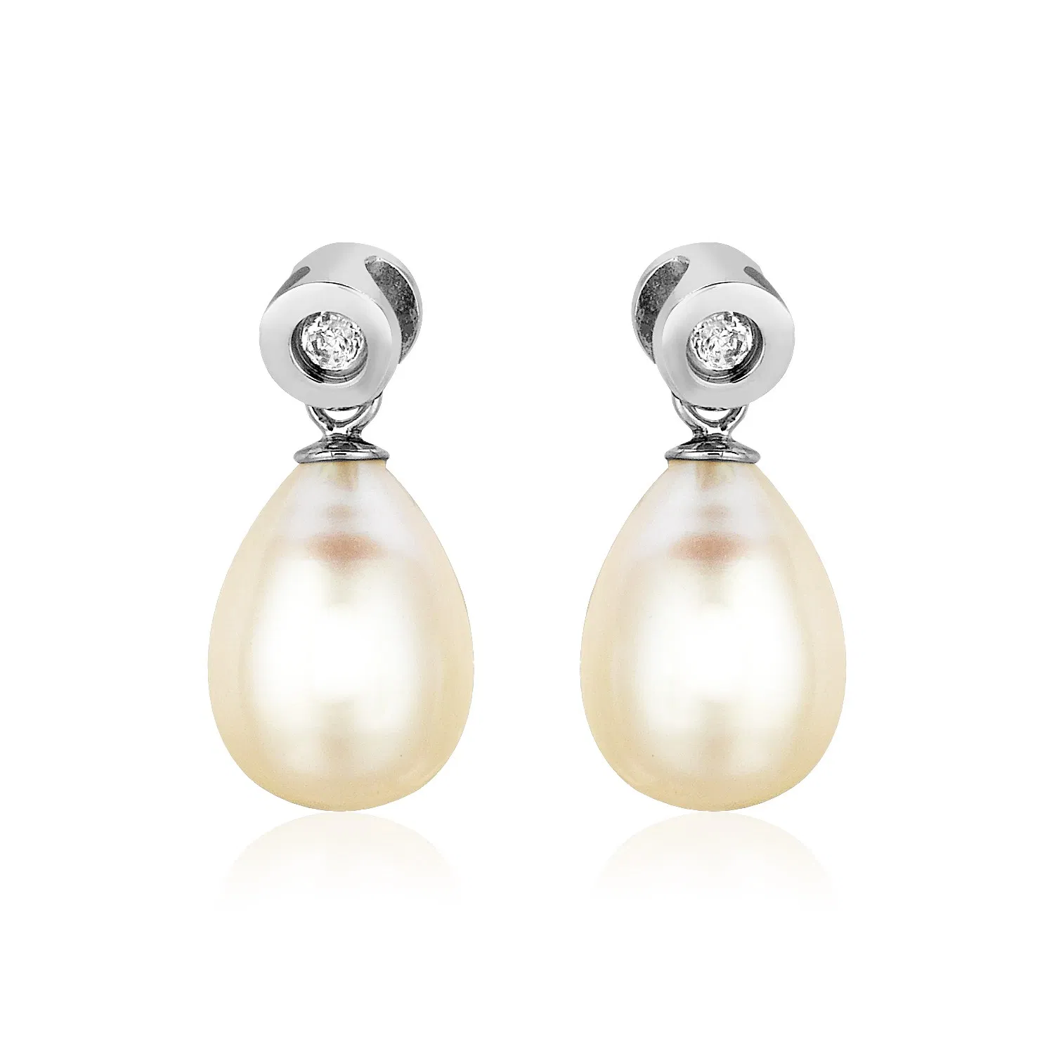 Sterling Silver Earrings with Pear Shaped Freshwater Pearls and Cubic Zirconias - Grocery