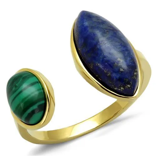 TK2906 - IP Gold(Ion Plating) Stainless Steel Ring with Precious Stone Lapis in Montana - Grocery