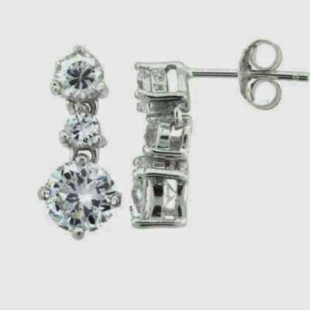 Sterling Silver CZ Three Stone Earrings - Grocery