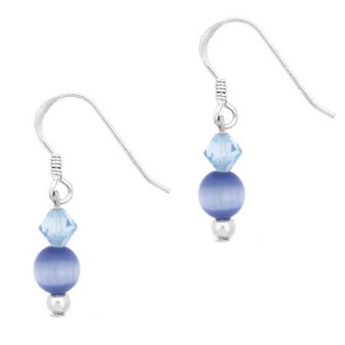 Sterling Silver Light Blue Cats Eye & Swarovski Elements Dangle Earrings - Grocery