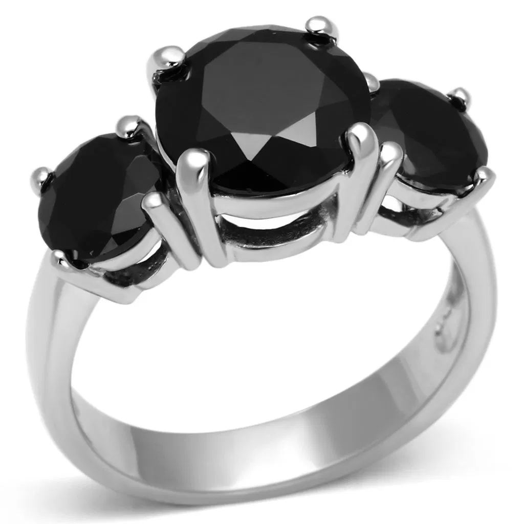 LOS554 - Rhodium 925 Sterling Silver Ring with AAA Grade CZ in Jet - Grocery