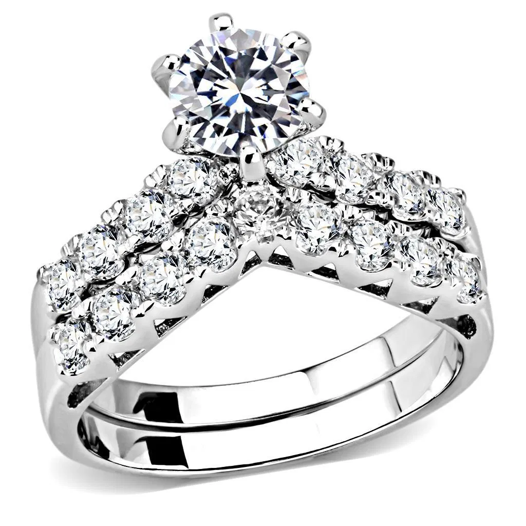 3W1513 - Rhodium Brass Ring with AAA Grade CZ in Clear - Grocery