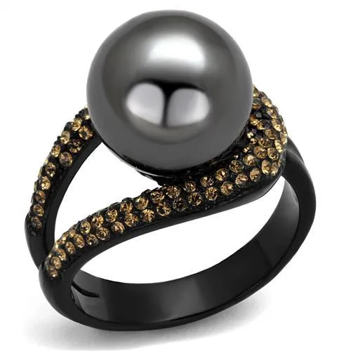 TK2350 - IP Black(Ion Plating) Stainless Steel Ring with Synthetic Pearl in Gray - Grocery