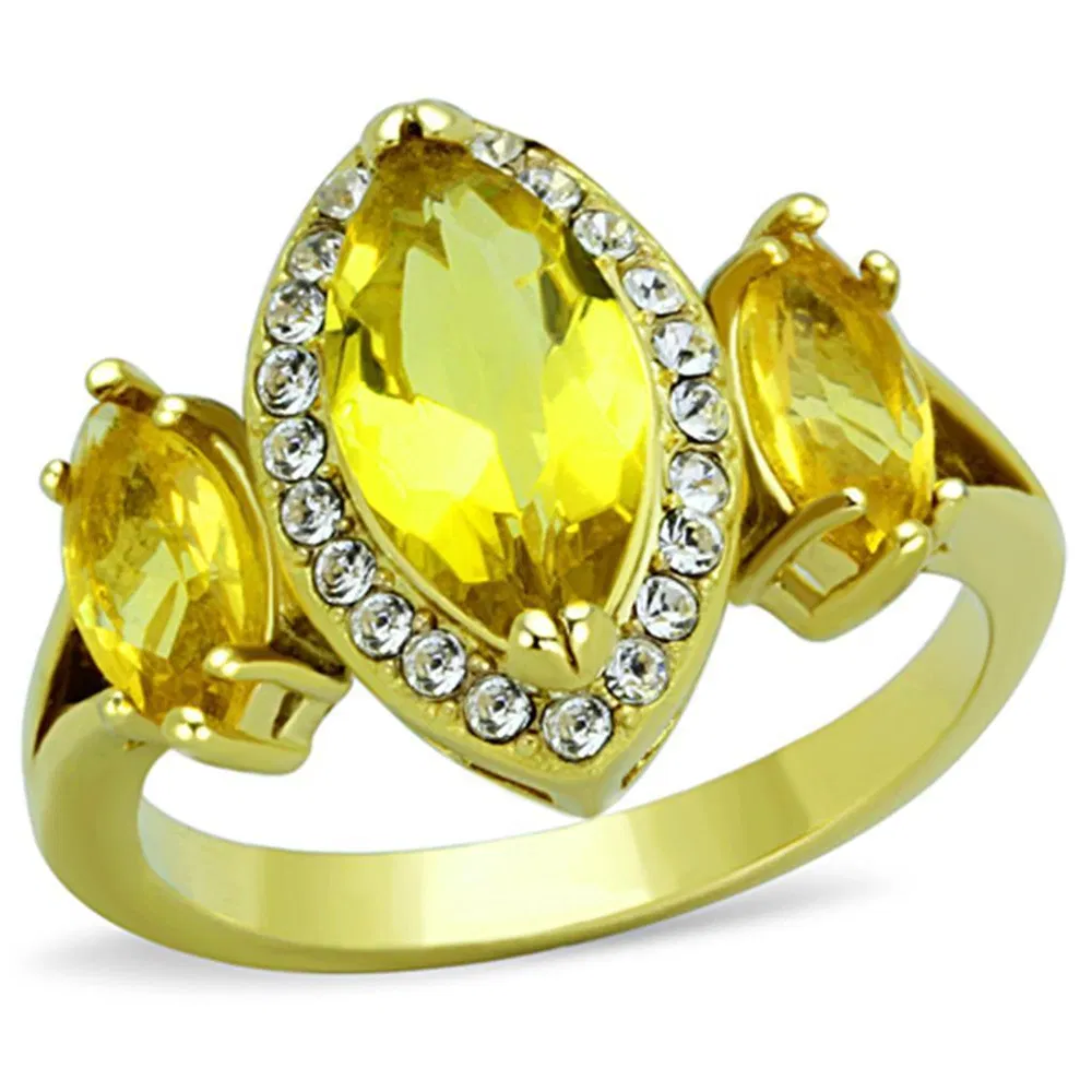 TK1578 - IP Gold(Ion Plating) Stainless Steel Ring with Synthetic Synthetic Glass in Topaz - Grocery