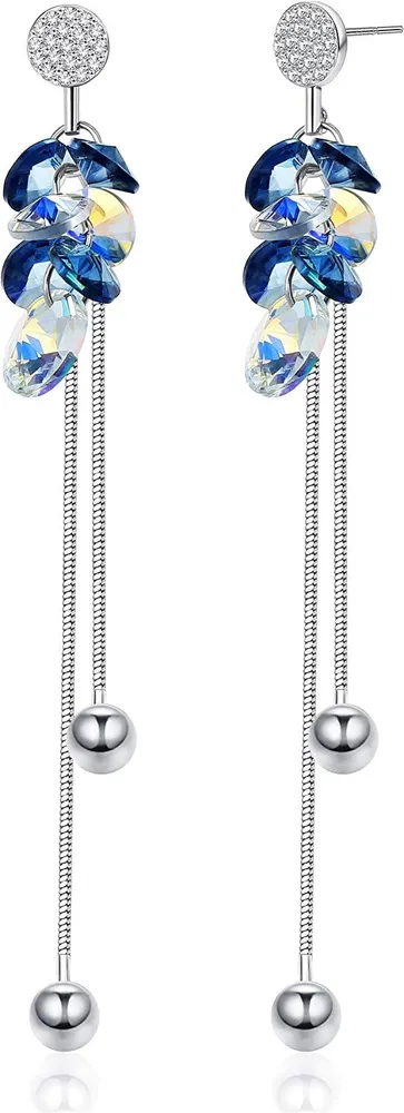 18k White Gold Dangle Earrings Austria Crystal Drop Earrings for Women Tiny Ball Pendant Drop Earrings for Birthday Anniversary - Grocery