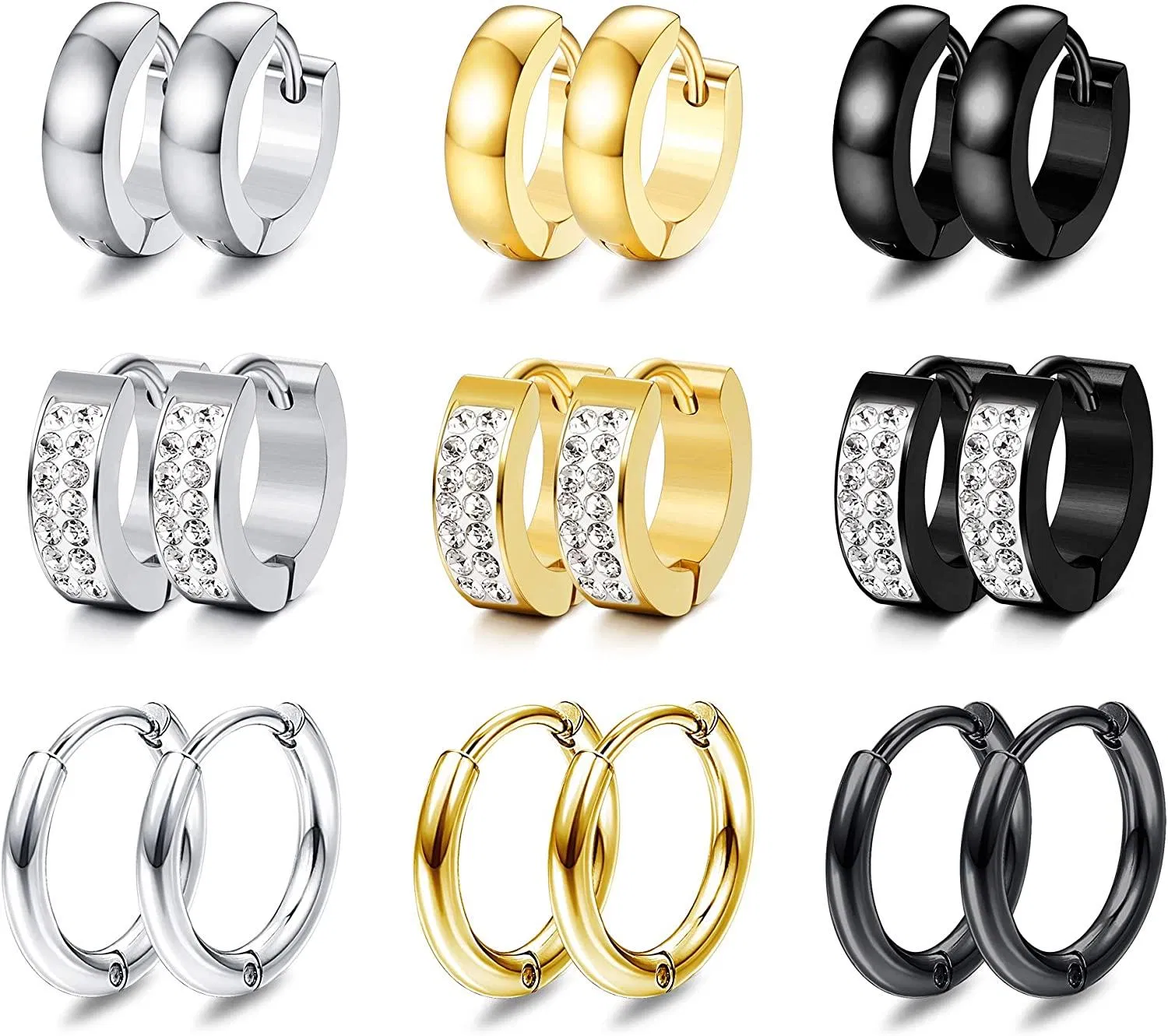 9Pairs Mens Hoop Earrings 316L Surgical Stainless Small Hoop Earrings CZ Piercings Huggie Hoop Earrings Set for Women Men Hypoallergenic - Grocery