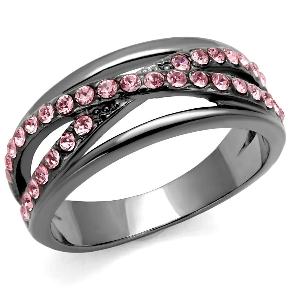 TK2688 - IP Light Black (IP Gun) Stainless Steel Ring with Top Grade Crystal in Light Peach - Grocery