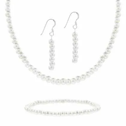 Sterling Silver Created White Pearl Earring, Necklace And Bracelet Set - Grocery