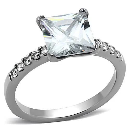 TK1486 - High polished (no plating) Stainless Steel Ring with AAA Grade CZ in Clear - Grocery