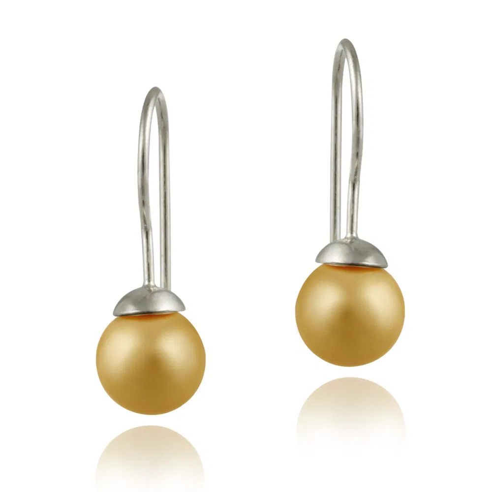 Sterling Silver 8mm Peach Shell Pearl Drop Earrings - Grocery