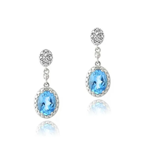 Sterling Silver 3ct Swiss Blue Topaz & Diamond Accent Oval Dangle Earrings - Grocery