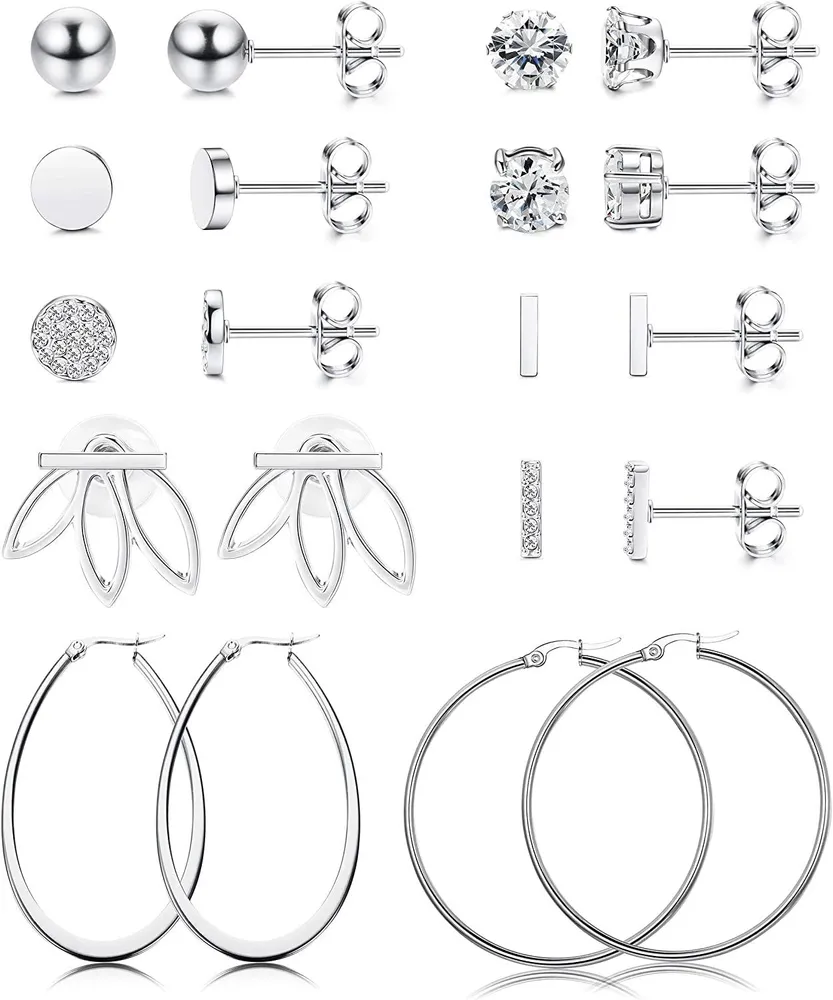 10 Pairs Earrings Ball Stud Earrings Bar Disc Stud Earrings Oval Hoop Earrings Earring Jackets Hoop Earrings for Women - Grocery