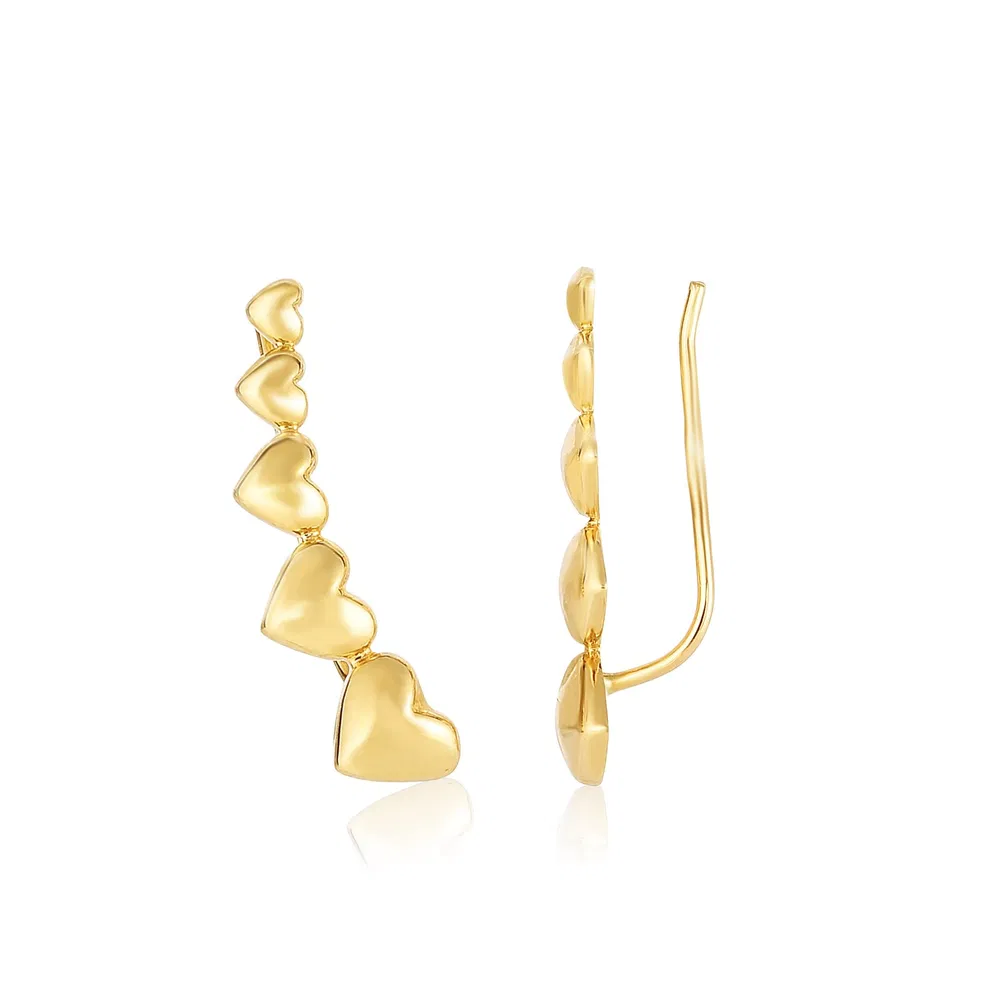 14k Yellow Gold Graduated Heart Climber Style Stud Earrings - Grocery