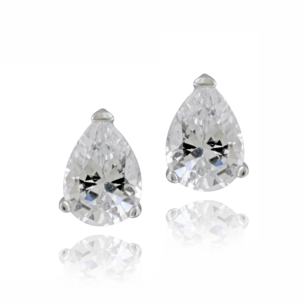Silver Tone 1.5ct CZ Teardrop Stud Earrings, 7x5mm - Grocery