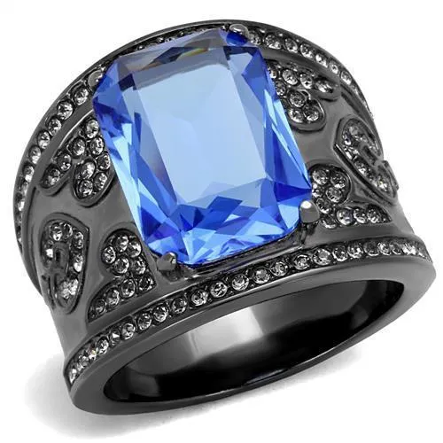 TK2607 - IP Light Black (IP Gun) Stainless Steel Ring with Top Grade Crystal in Sapphire - Grocery