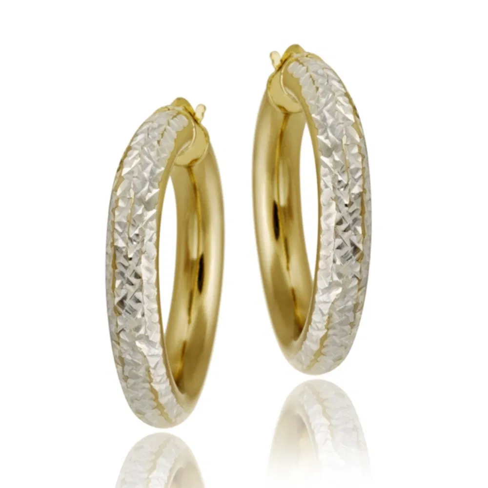 18K Gold over Sterling Silver Two-Tone 30mm Diamond Cut Hoop Earrings - Grocery