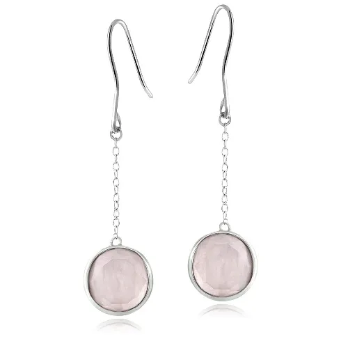 Sterling Silver Rose Quartz Round Dangle Earrings - Grocery