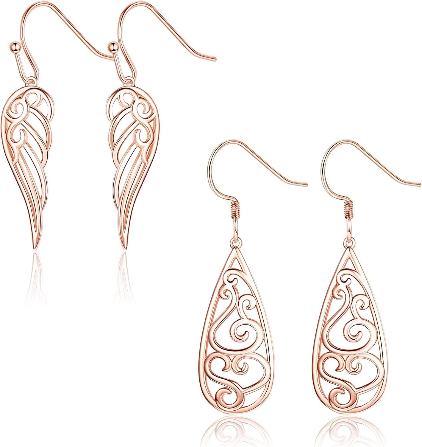 2 Pair Sterling Silver Filigree Earrings for Women Angel Wing Dangle Earrings Hollow Drop Earrings Gift - Grocery