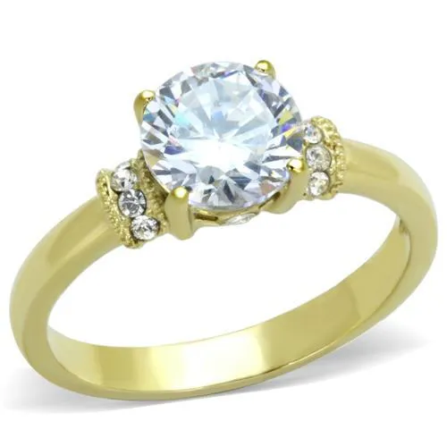 TK1877 - IP Gold(Ion Plating) Stainless Steel Ring with AAA Grade CZ in Clear - Grocery