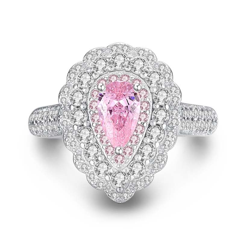 Diamond Ring Colorful Crystals Women's Ring Horse Eye Olive Shape - Grocery