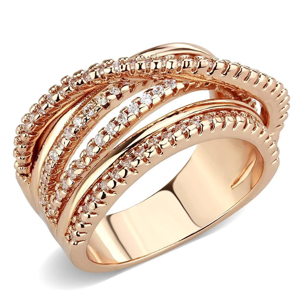 3W1586 - Rose Gold Brass Ring with AAA Grade CZ in Clear - Grocery