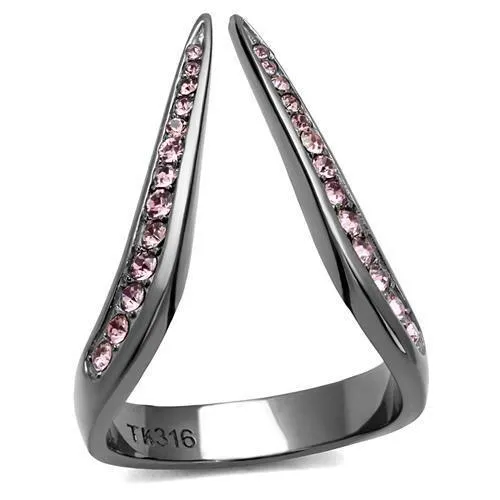 TK2756 - IP Light Black (IP Gun) Stainless Steel Ring with Top Grade Crystal in Light Amethyst - Grocery