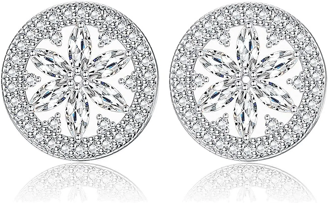 Sterling Snowflake Stud Earrings for Women Cubic Zirconia Studs Hypoallergenic Earrings CZ Earrings - Grocery