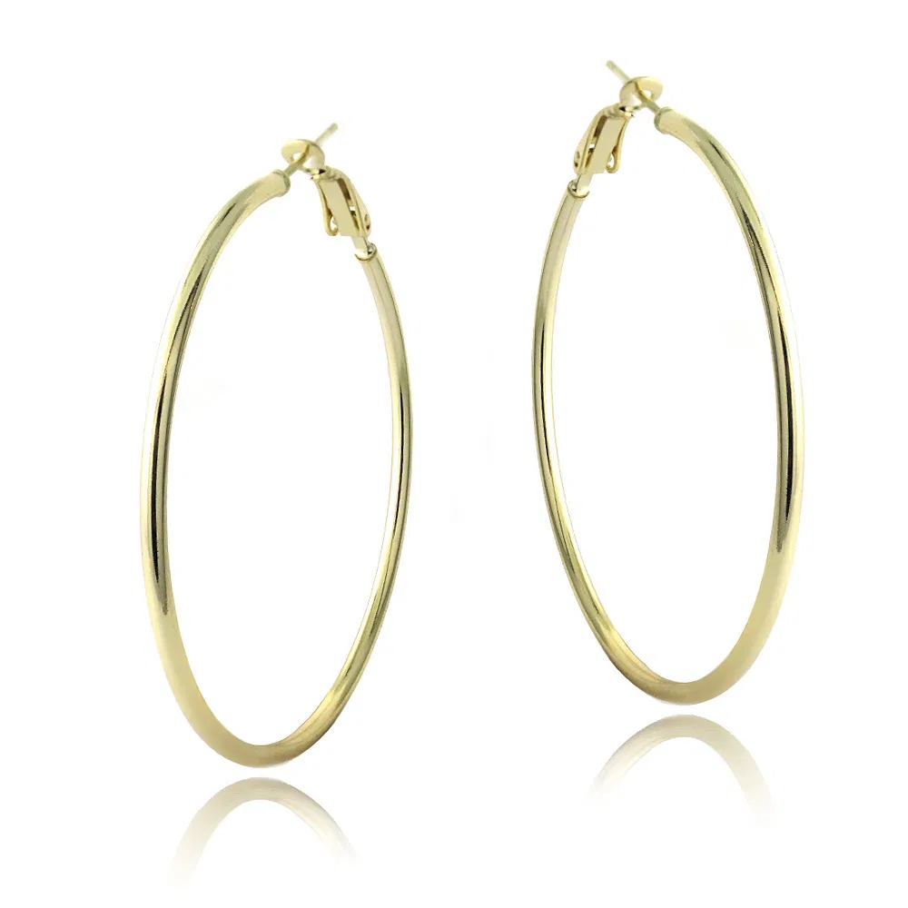 18K Gold over Sterling Silver 50mm Polished Hoop Earrings - Grocery