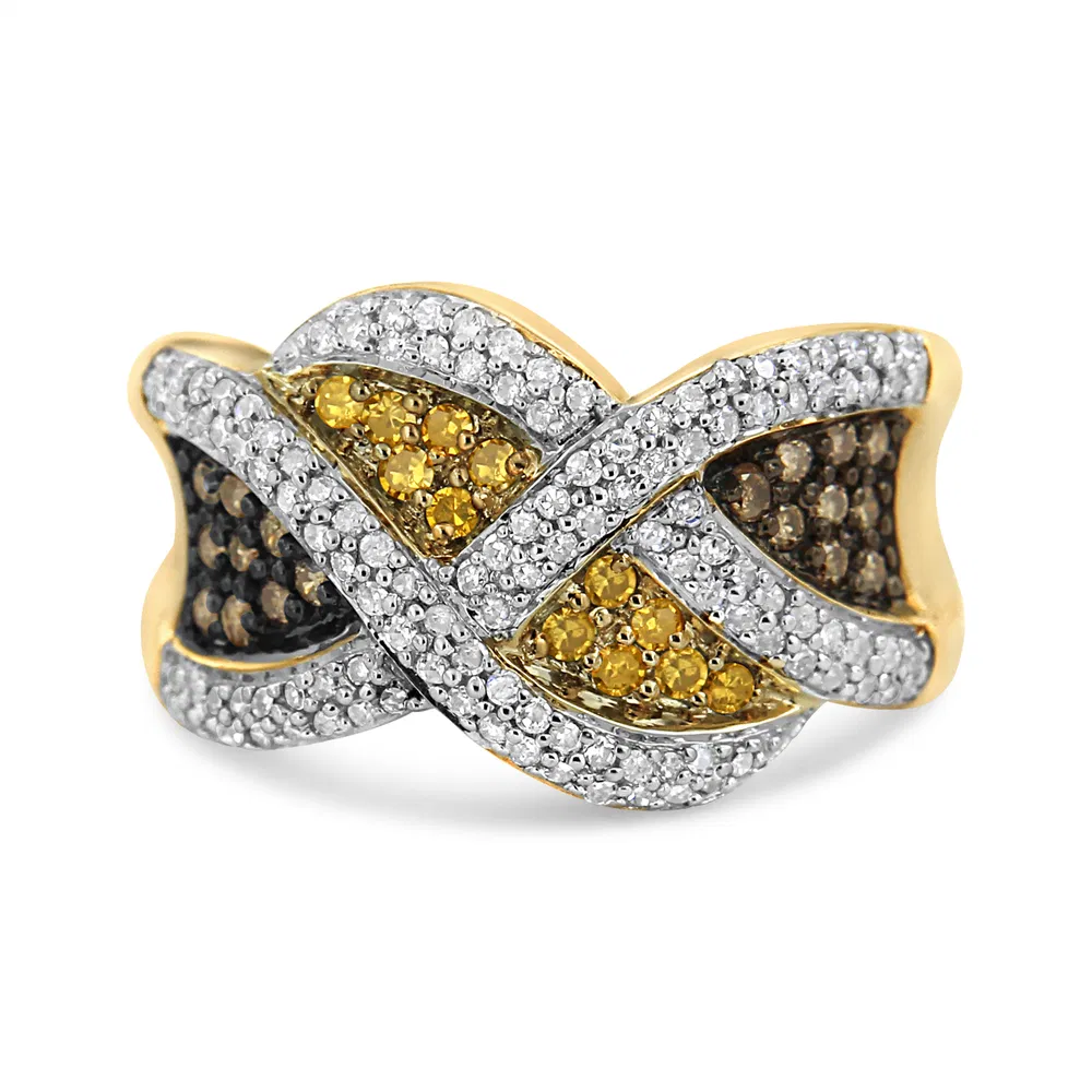 14K Yellow Gold 3/4 Cttw Champagne, Yellow and Round-Cut Diamond Ring (I-J Color, I2-I3 Clarity) - Grocery