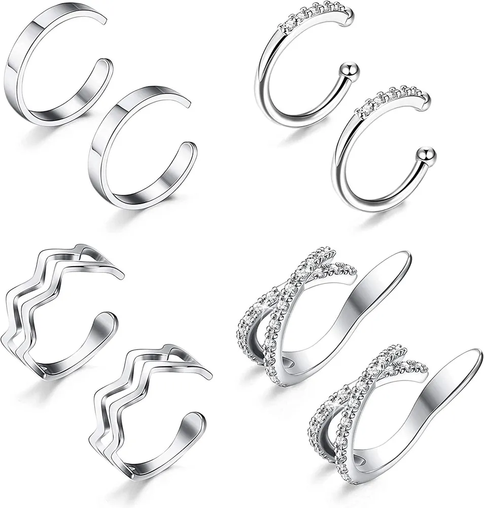 Ear Cuff Earrings for Women Non Pierced Cubic Zirconia Round Huggie Hoop Cartilage Clip On Conch Earring Cuffs - Grocery