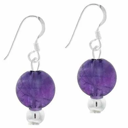 Sterling Silver 8mm Cabochon Amethyst Bead Dangle Earrings - Grocery