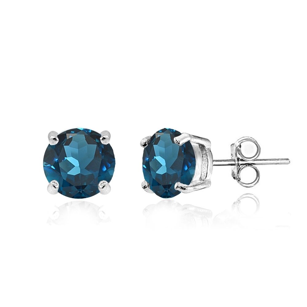 Sterling Silver London Blue Topaz 6mm Round Stud Earrings - Grocery
