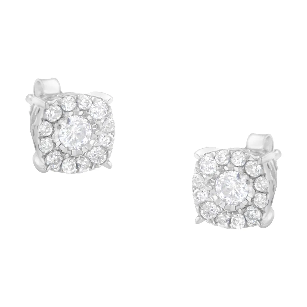 Sterling Silver Diamond Square Stud Earring (1/2 cttw, I-J Color, I2-I3 Clarity) - Grocery