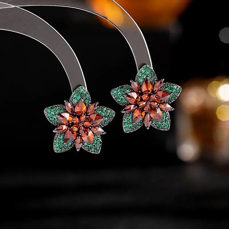 French Retro Ladies Elegant Temperament Flower Earrings High-end Earrings Female S925 Silver Needle Zircon Earrings - Grocery