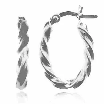 Sterling Silver Twisted Oval Hoop Earrings - Grocery