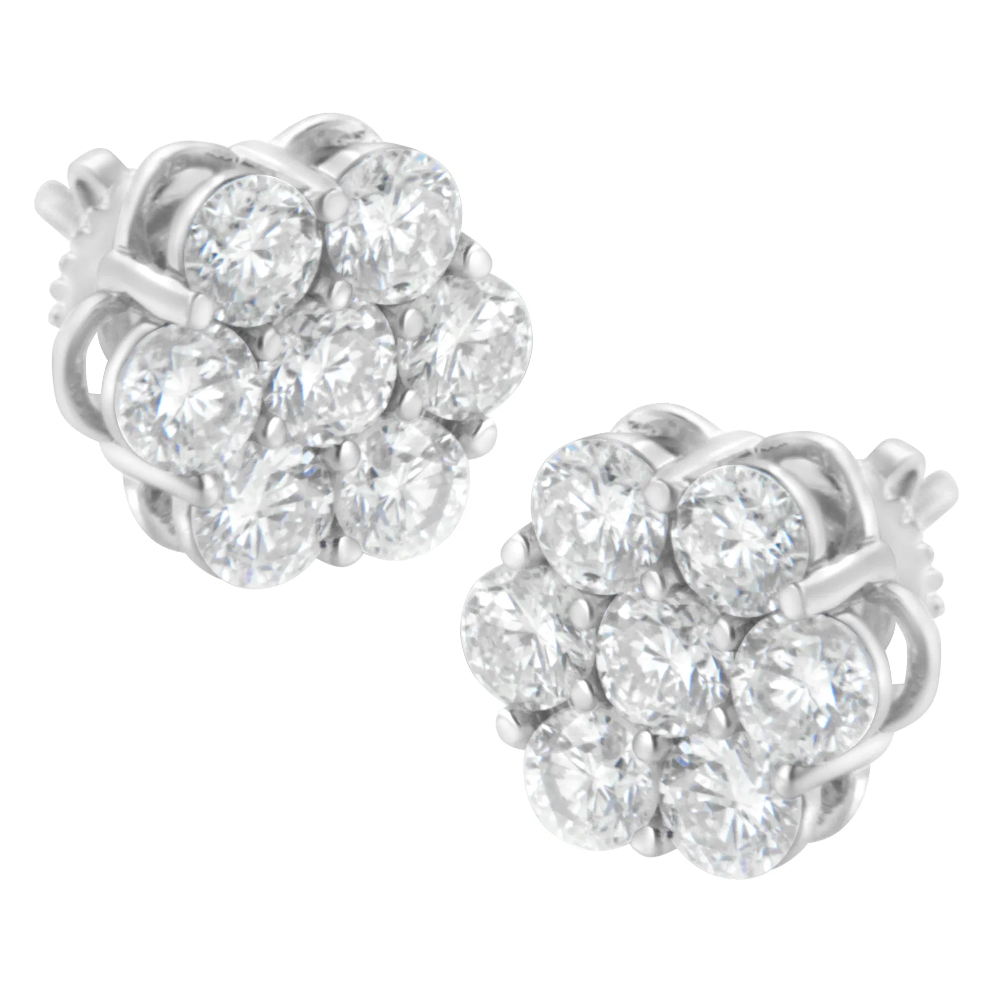 14K White Gold 2 cttw Round Brilliant-cut Diamond Composite Floral Cluster Stud Earring (F-G Color, VS1-VS2 Clarity) - Grocery