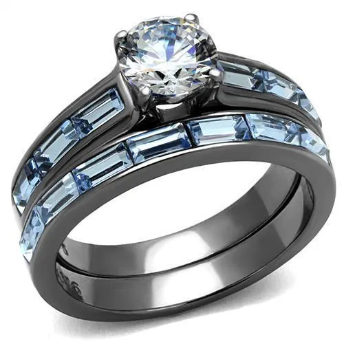 TK2845 - IP Light Black (IP Gun) Stainless Steel Ring with AAA Grade CZ in Clear - Grocery