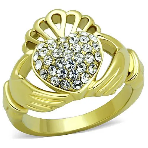 TK1724 - IP Gold(Ion Plating) Stainless Steel Ring with Top Grade Crystal in Clear - Grocery