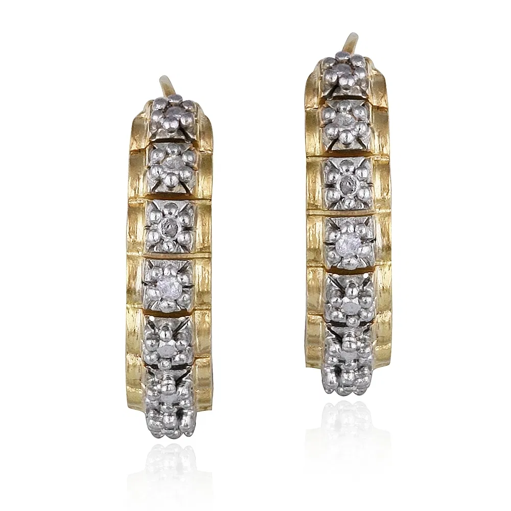 18K Gold over Sterling Silver Diamond Accent Hoop Earrings - Grocery
