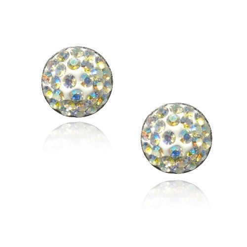 Sterling Silver Aurora Borealis Fireball Round Stud Earrings - Grocery