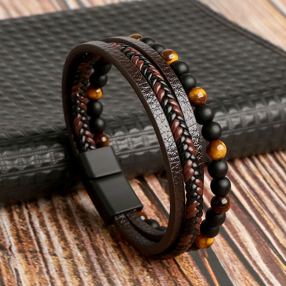 Men's Stainless Steel Bracelet Hand Braided Tiger Eye - Grocery