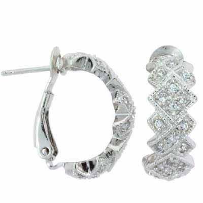 Sterling Silver CZ Argyle Hoop Earrings - Grocery