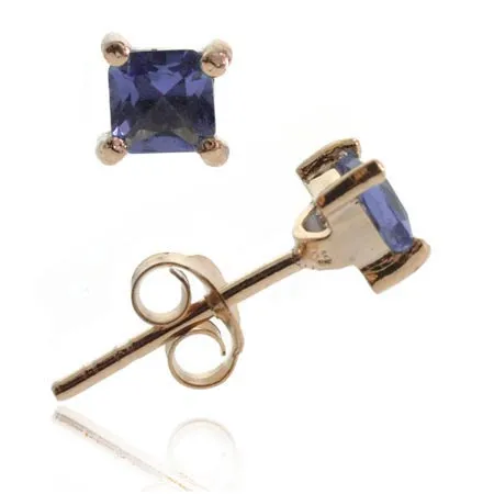 18K Rose Gold over Sterling Silver Tanzanite CZ Square Stud Earrings, 4mm - Grocery
