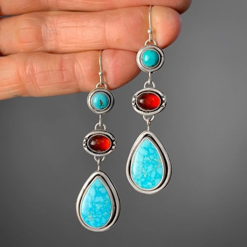 Bohemian Irregular Green Stone Dangle Earrings For Women Ethnic Wedding Party Jewelry Statement Earring Gift - Grocery