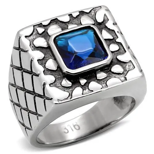 TK128 - High polished (no plating) Stainless Steel Ring with Synthetic Synthetic Glass in Montana - Grocery